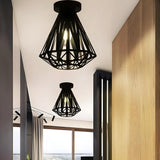 Industrial Diamond Black Cage Flush Mount Ceiling Light Image - 3