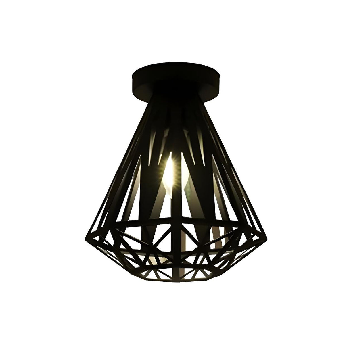 Industrial Diamond Black Cage Flush Mount Ceiling Light Image - 4