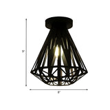 Industrial Diamond Black Cage Flush Mount Ceiling Light Image - 5