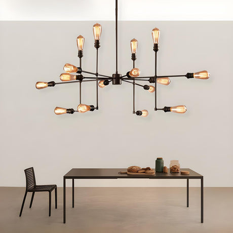 Industrial Dining Room Black Radial Edison Bulb Chandelier Image - 2