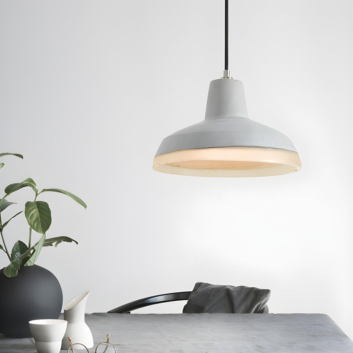 Industrial Dining Room Cement Grey Dome Pendant Light Image - 1