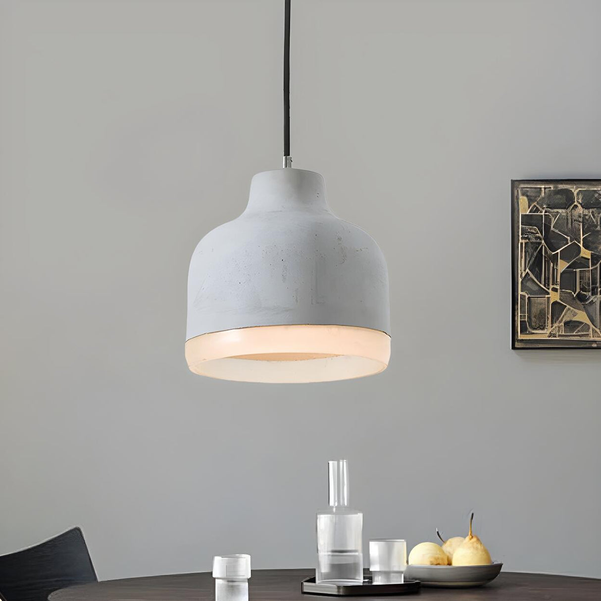 Industrial Dining Room Cement Grey Dome Pendant Light Image - 4