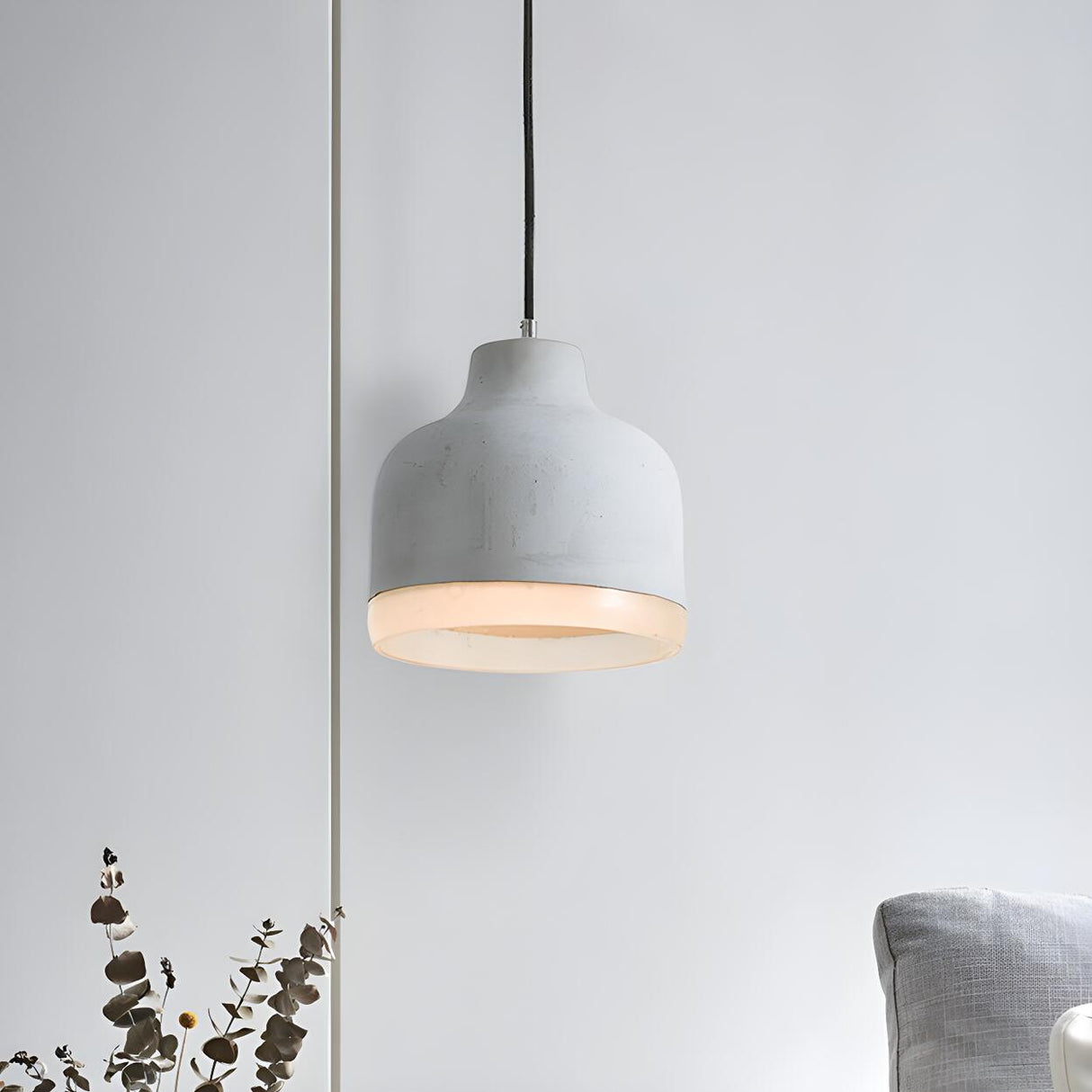 Industrial Dining Room Cement Grey Dome Pendant Light Image - 5