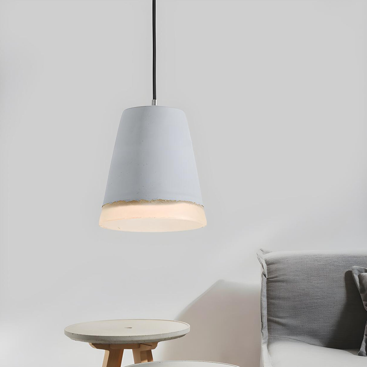 Industrial Dining Room Cement Grey Dome Pendant Light Image - 9