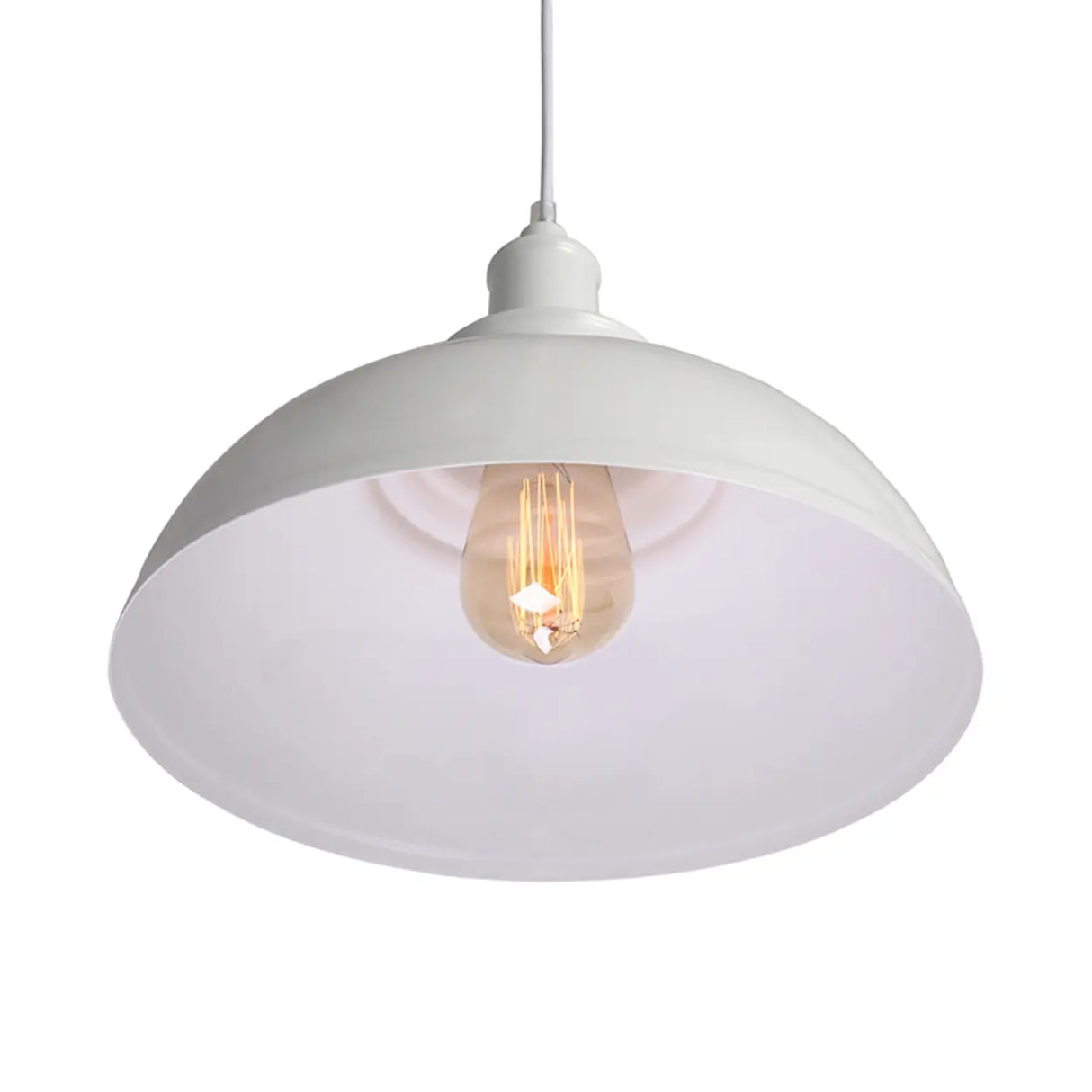 Industrial Dining Room Metal White Dome Pendant Light Image - 4