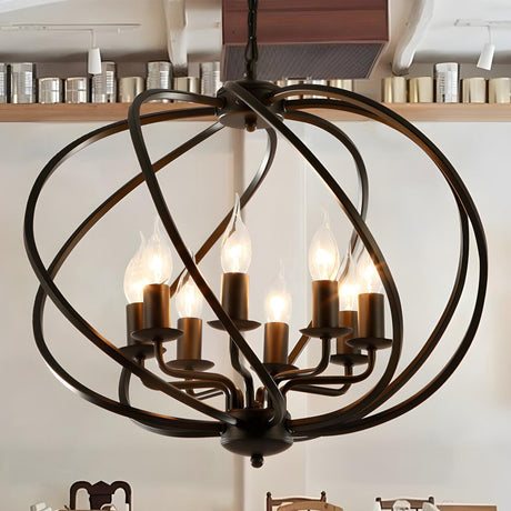 Industrial Dining Room Spherical Cage Candle Chandelier Image - 1