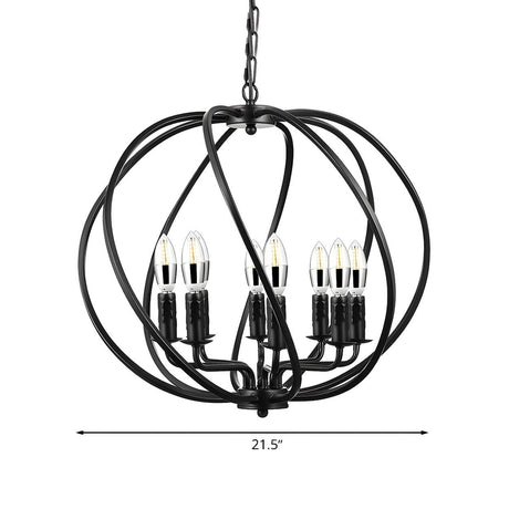 Industrial Dining Room Spherical Cage Candle Chandelier #size