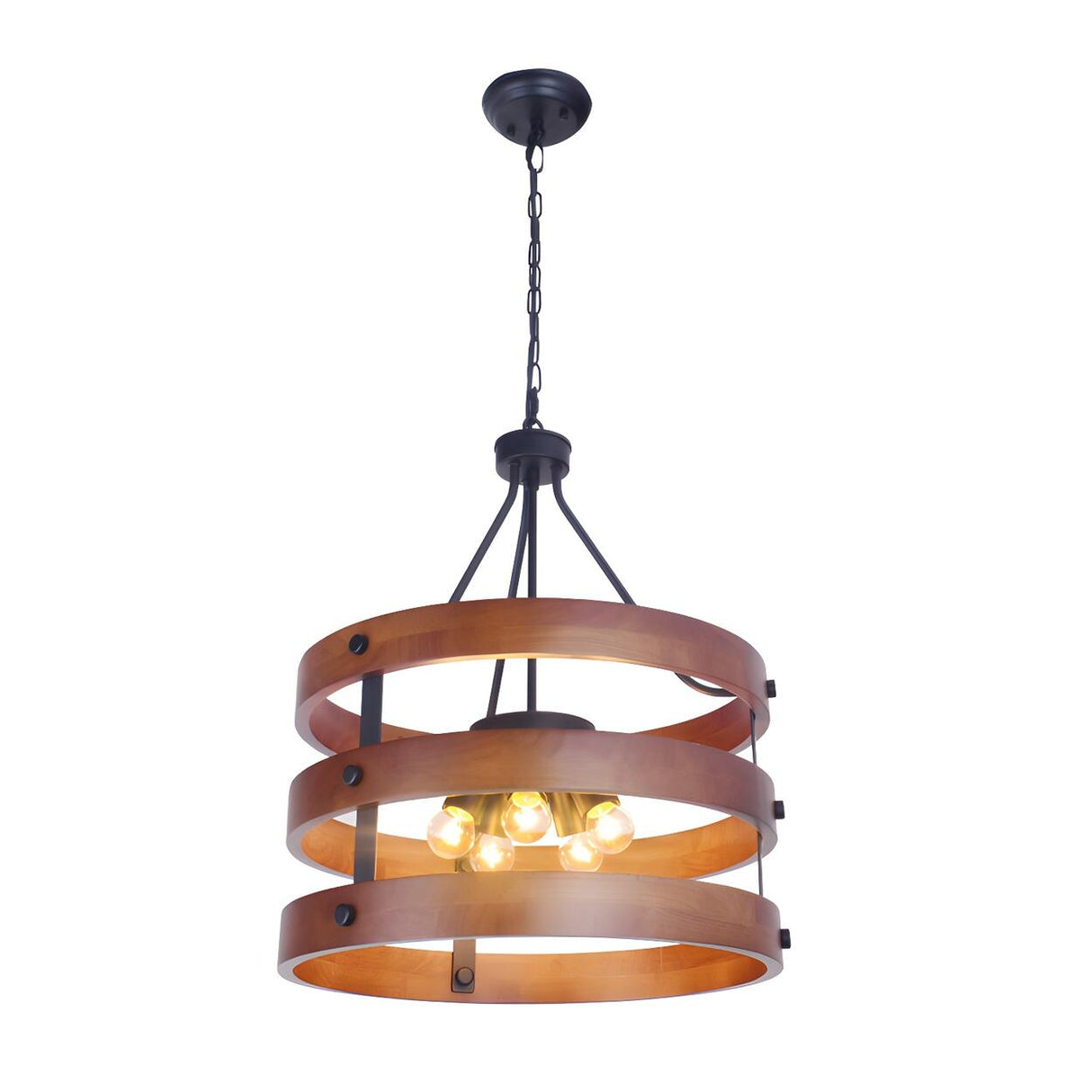 Industrial Dining Room Wooden 3 Layers Ring Chandelier Image - 3