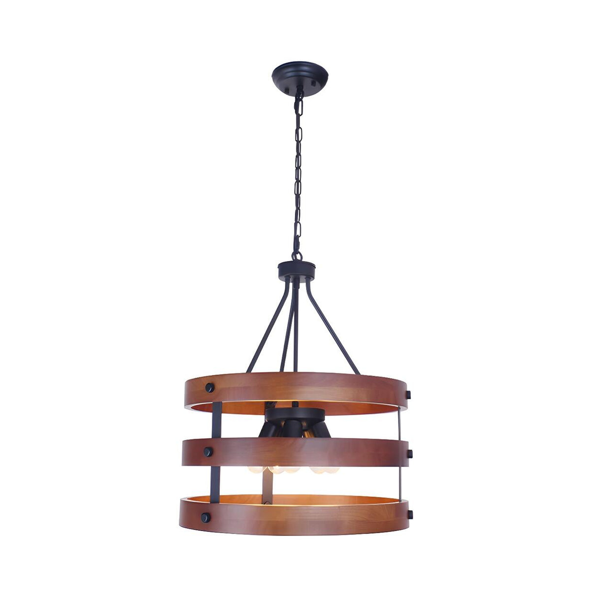 Industrial Dining Room Wooden 3 Layers Ring Chandelier Image - 4