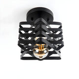 Industrial Entrance Black Iron Semi-Flush Mount Light Image - 7