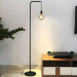 Industrial Exposed Bulb Black Metal LED Floor Lamp Image - 10