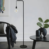 Industrial Exposed Bulb Black Metal LED Floor Lamp Image - 12