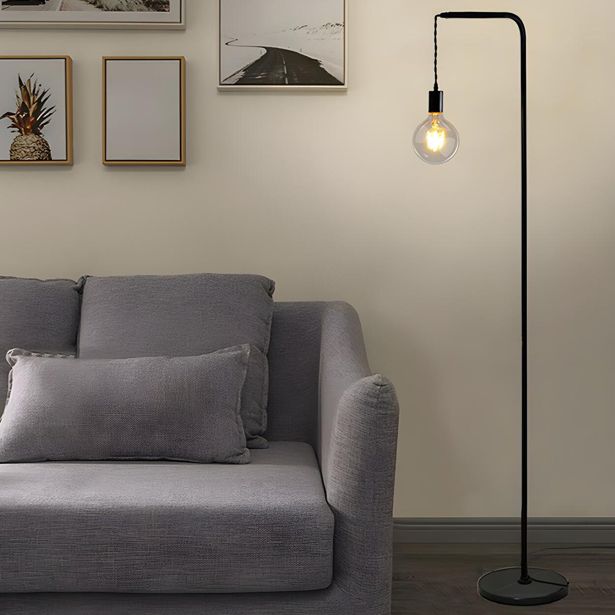 Industrial Exposed Bulb Black Metal LED Floor Lamp Image - 13