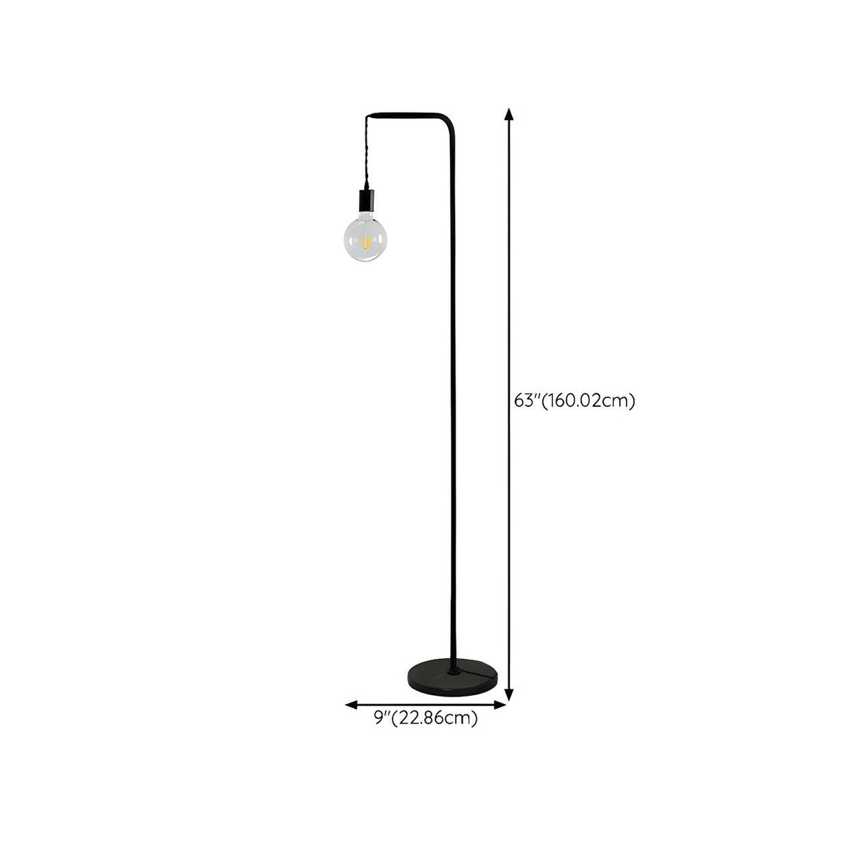 Industrial Exposed Bulb Black Metal LED Floor Lamp 