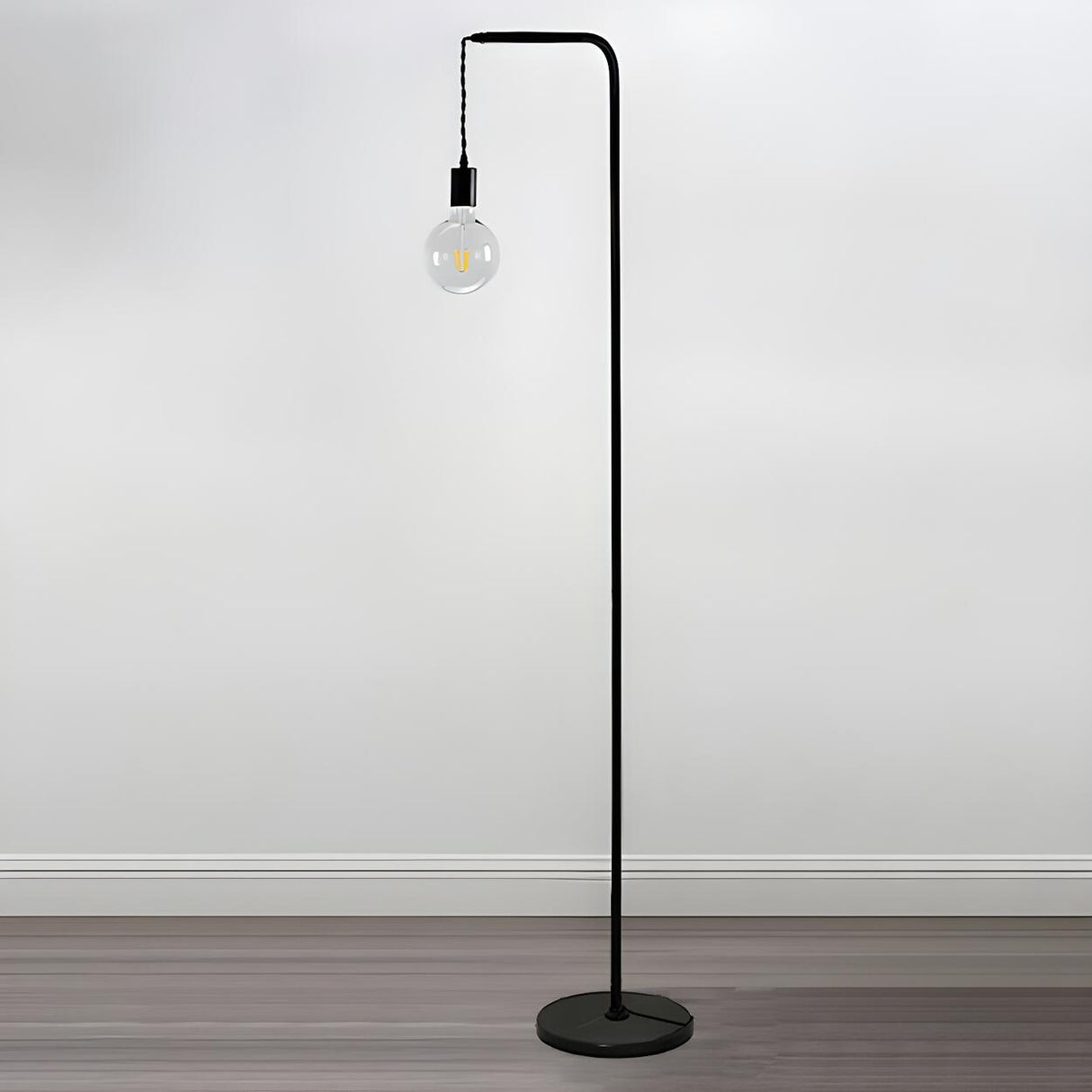 Industrial Exposed Bulb Black Metal LED Floor Lamp Image - 2