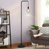 Industrial Exposed Bulb Black Metal LED Floor Lamp Image - 3