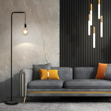 Industrial Exposed Bulb Black Metal LED Floor Lamp Image - 4