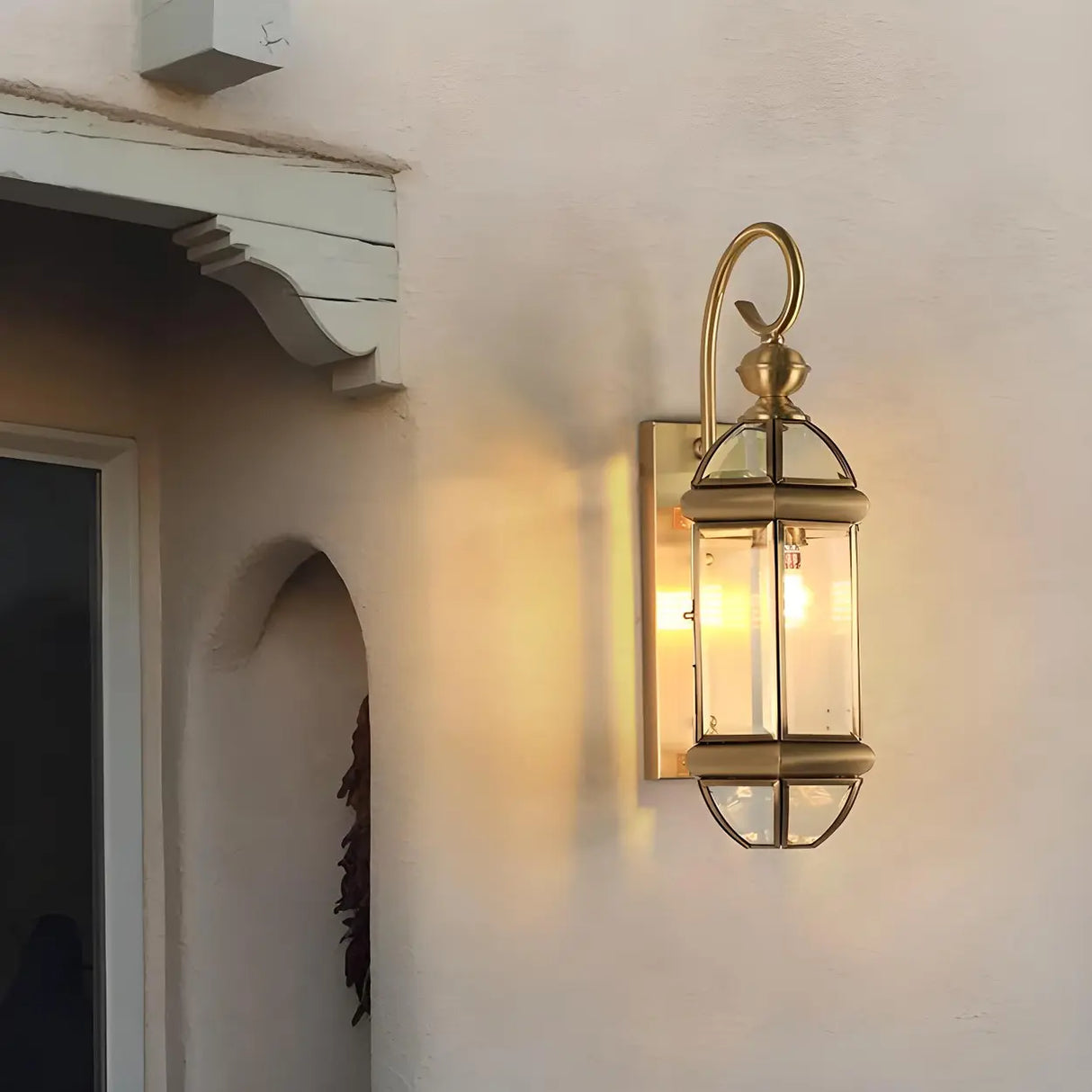 Industrial Exterial Gold Glass Lantern Wall Sconce Image - 1