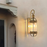 Industrial Exterial Gold Glass Lantern Wall Sconce Image - 1