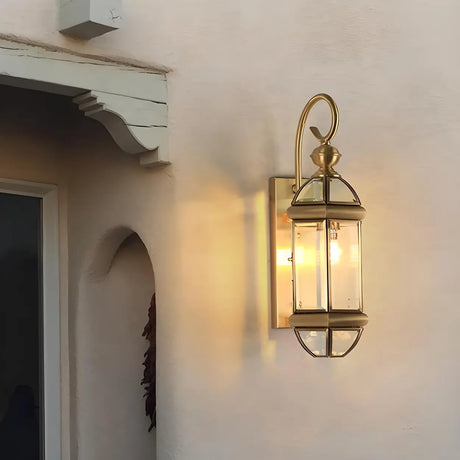 Industrial Exterial Gold Glass Lantern Wall Sconce Image - 1