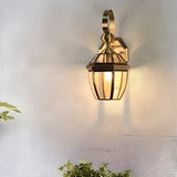 Industrial Exterial Gold Glass Lantern Wall Sconce Image - 12