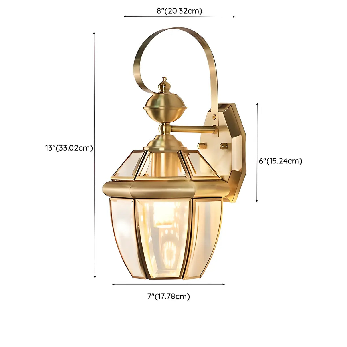 Industrial Exterial Gold Glass Lantern Wall Sconce 