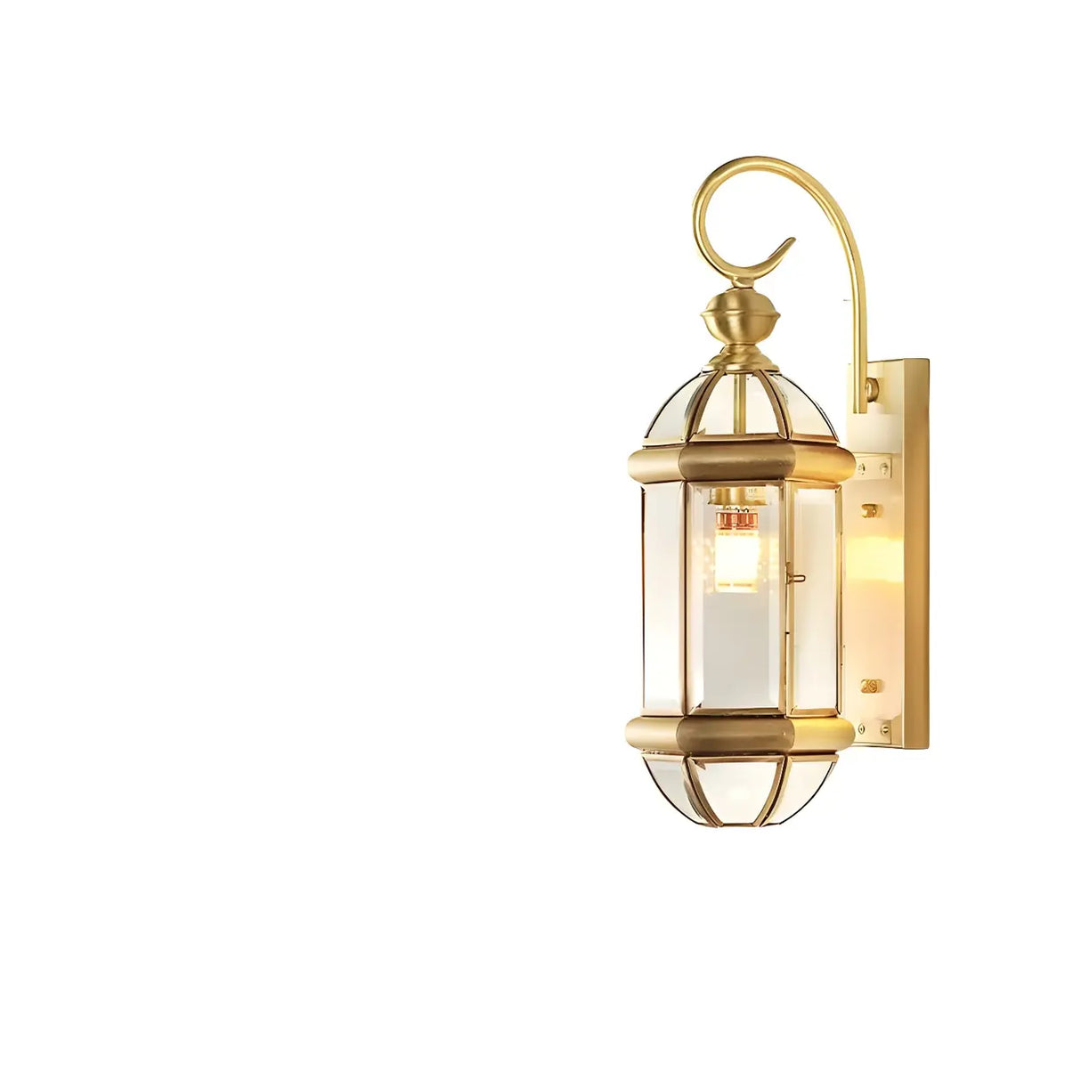 Industrial Exterial Gold Glass Lantern Wall Sconce Image - 3