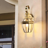 Industrial Exterial Gold Glass Lantern Wall Sconce Image - 4