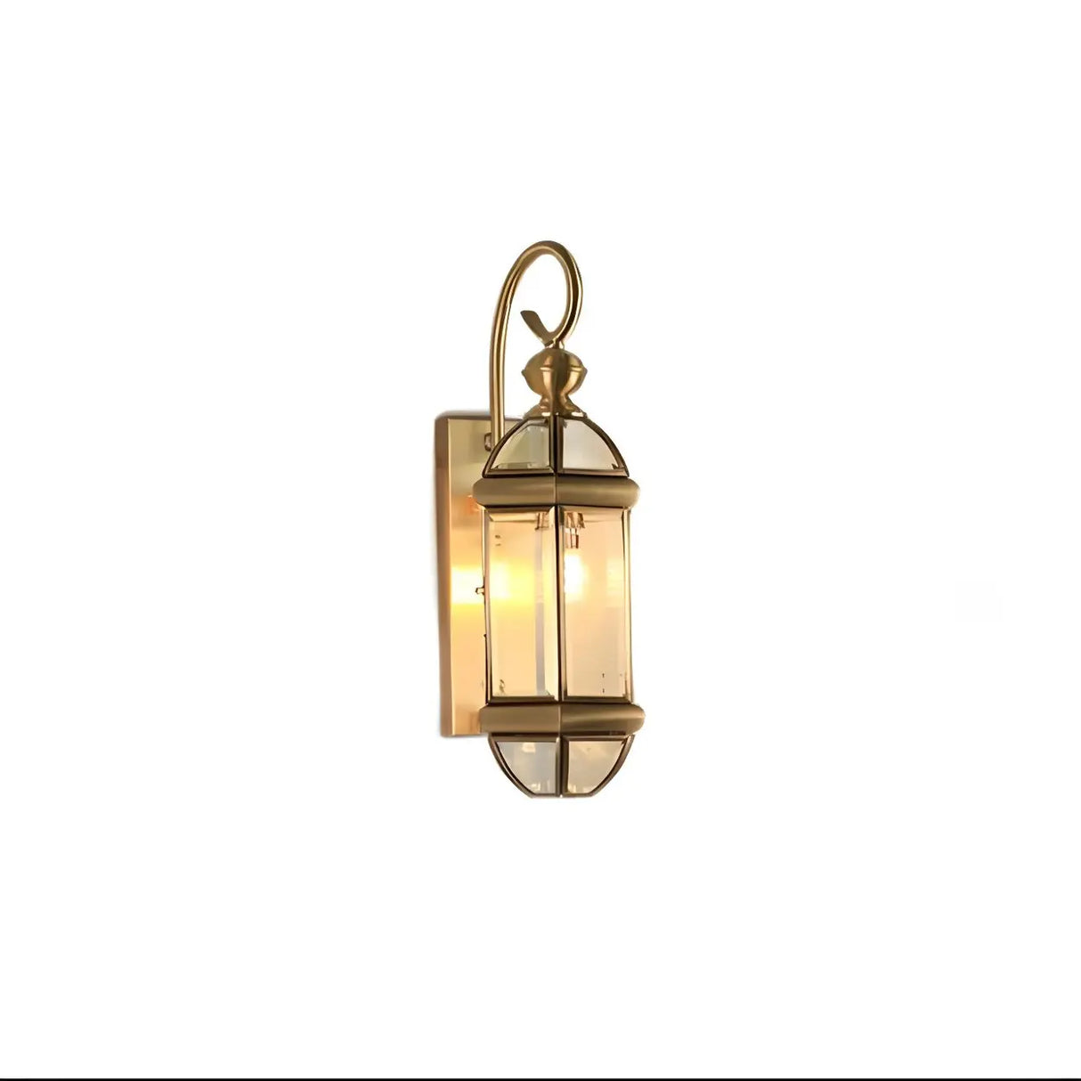 Industrial Exterial Gold Glass Lantern Wall Sconce Image - 7