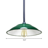 Industrial  Farmhouse Green Wide Saucer Pendant Light Image - 10