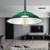 Industrial  Farmhouse Green Wide Saucer Pendant Light Image - 5