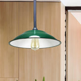 Industrial  Farmhouse Green Wide Saucer Pendant Light Image - 6