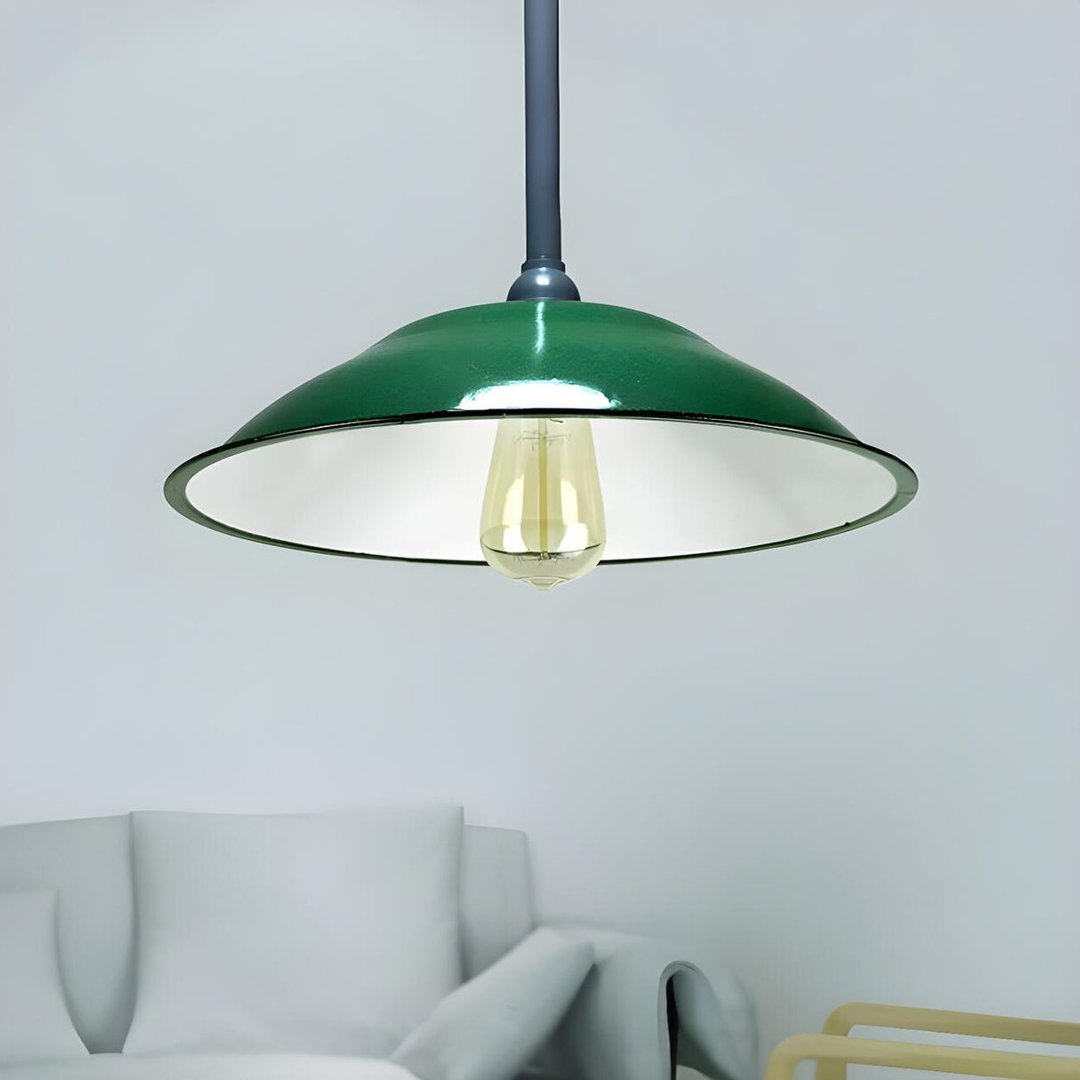 Industrial  Farmhouse Green Wide Saucer Pendant Light Image - 7