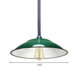 Industrial  Farmhouse Green Wide Saucer Pendant Light #size