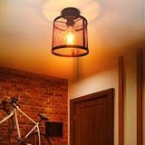 Industrial Foyer Iron Cylinder Semi-Flush Mount Light Image - 1