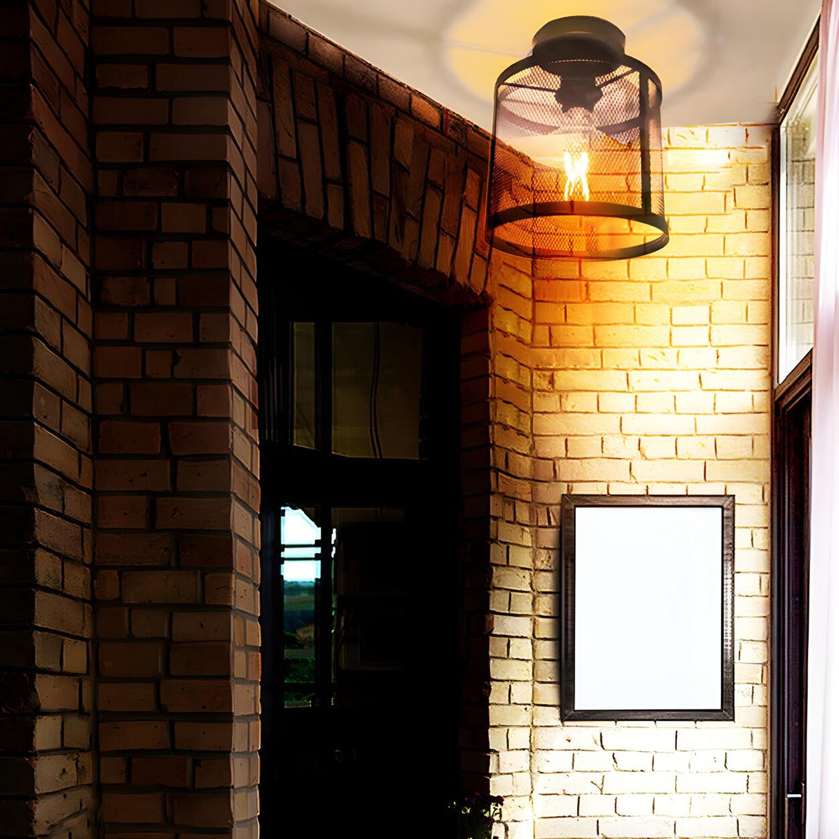 Industrial Foyer Iron Cylinder Semi-Flush Mount Light Image - 3