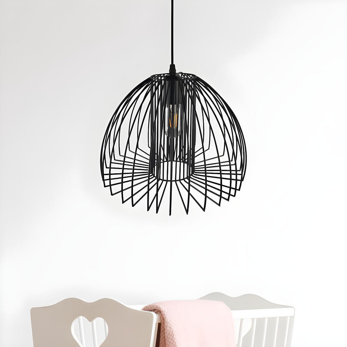 Industrial Frame Black Geometric Wire Cage Pendant Light Image - 3