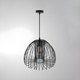 Industrial Frame Black Geometric Wire Cage Pendant Light Image - 4