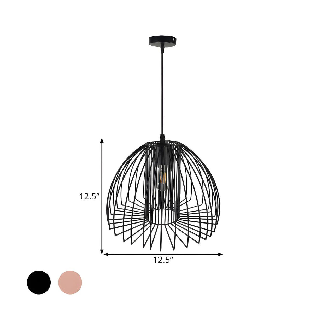 Industrial Frame Black Geometric Wire Cage Pendant Light Image - 5