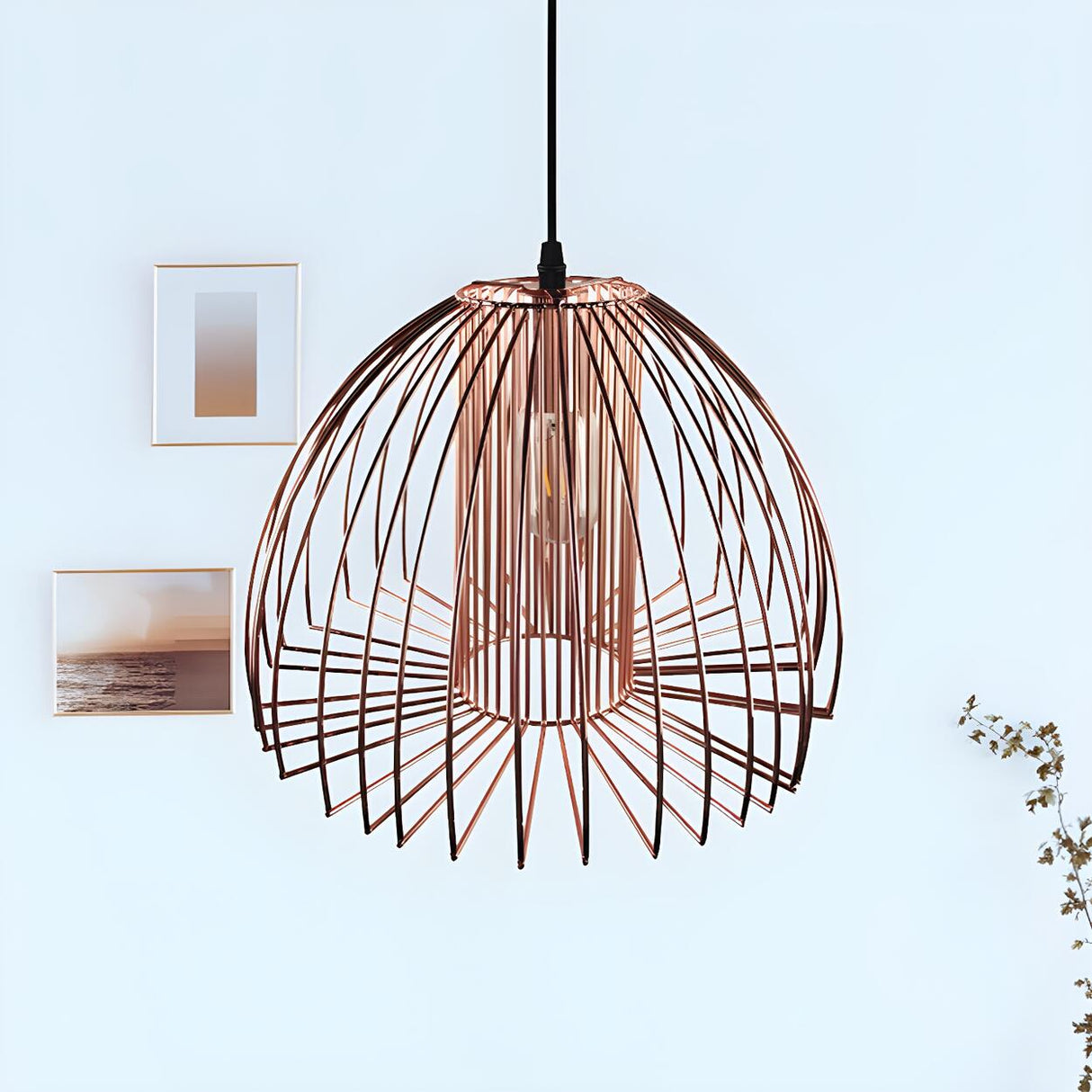 Industrial Frame Black Geometric Wire Cage Pendant Light Image - 6