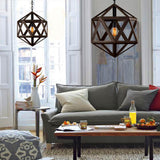 Industrial Geometric Black Metal Cage Pendant Light Image - 2