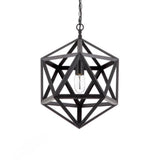 Industrial Geometric Black Metal Cage Pendant Light Image - 5