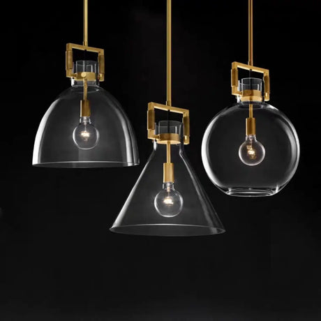 Industrial Geometric Brass Clear Glass Pendant Lights Image - 1