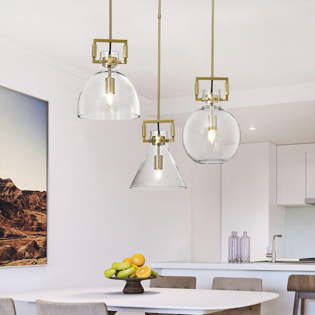 Industrial Geometric Brass Clear Glass Pendant Lights Image - 4