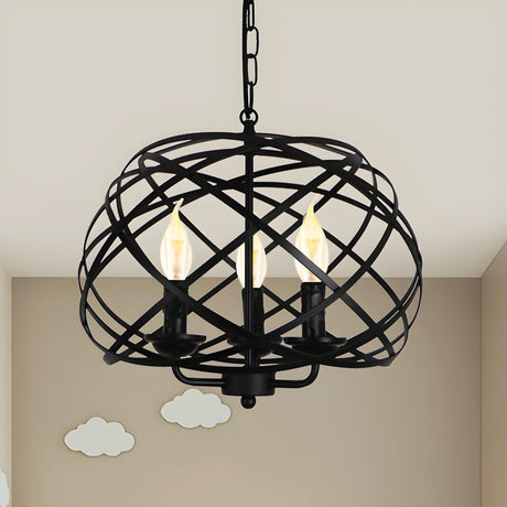 Industrial Geometric Cage Black Metal Pendant Chandelier Image - 1