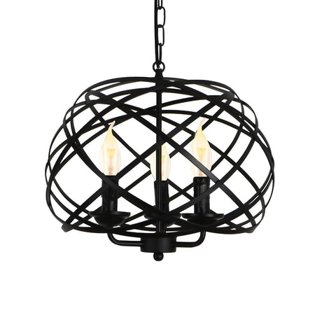 Industrial Geometric Cage Black Metal Pendant Chandelier Image - 2