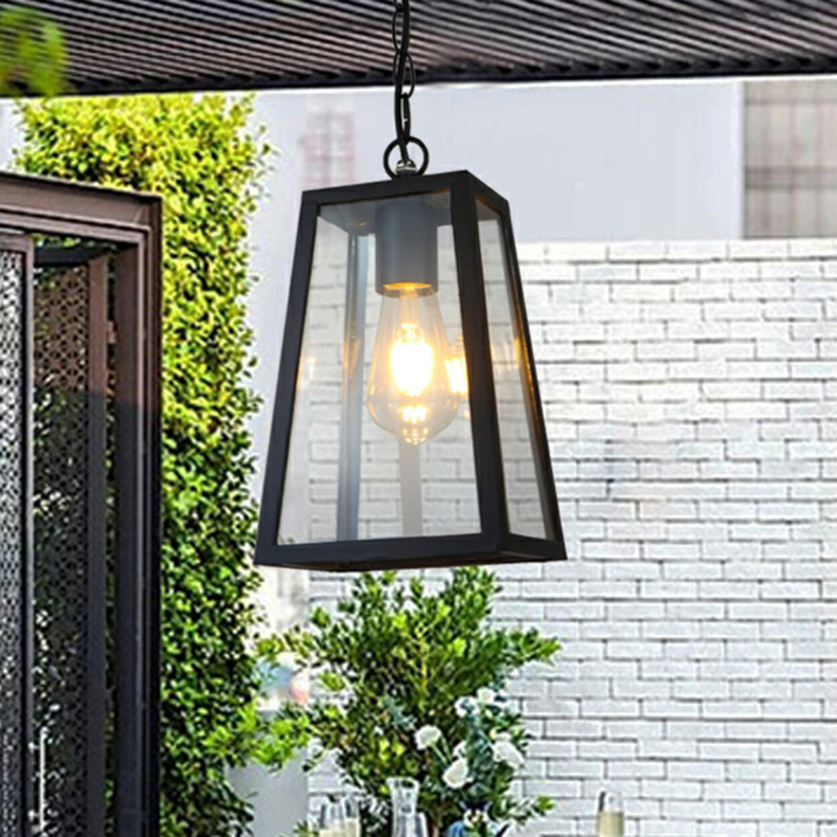 Industrial Geometric Clear Glass Outdoor Pendant Light Image - 1