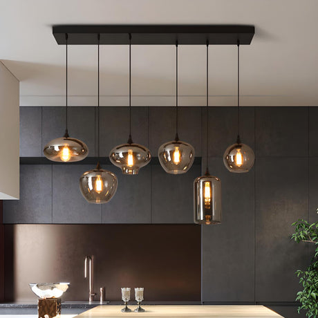 Industrial Geometric Glass Black Island Pendant Light Image - 1