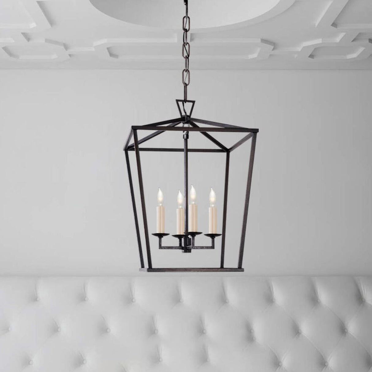 Industrial Geometric Lantern Chandelier Adjustable Height Image - 4