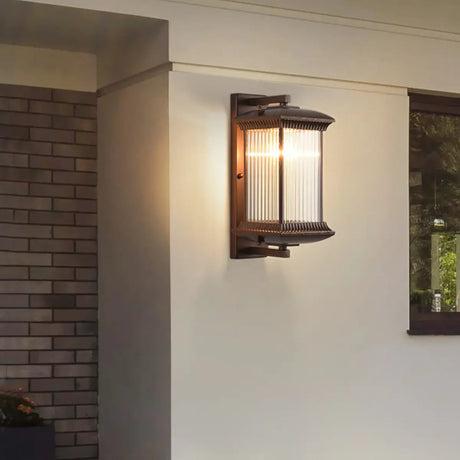 Industrial Geometric Lantern Outdoor Glass Wall Light Image - 1